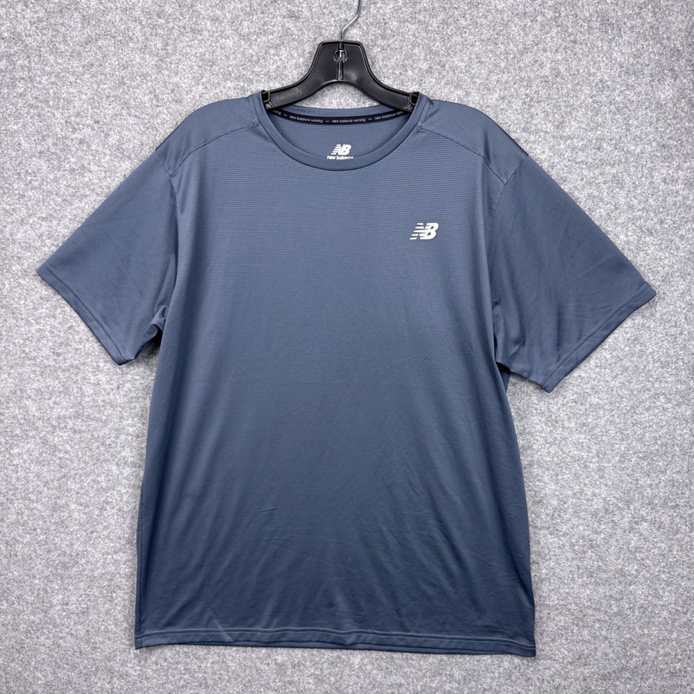 New Balance‎ Mens XL NB DRY Running Shirt Blue Stripe Short Sleeve Performance T